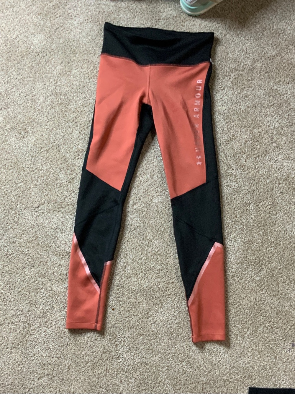 Under Armour Rust and Black High-Rise Color-Block Leggings